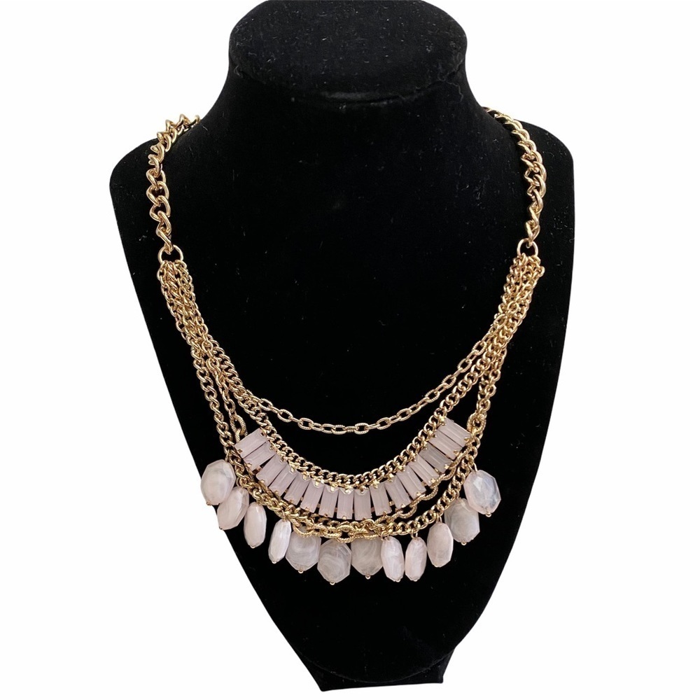 Multi Chain Tiered Statement Necklace Gold Tone